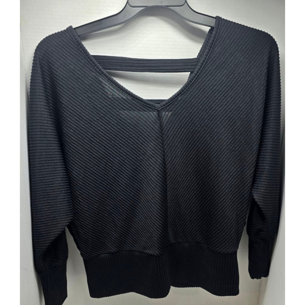 Women's Just Be... Black Ribbed Long Sleeve Tee L